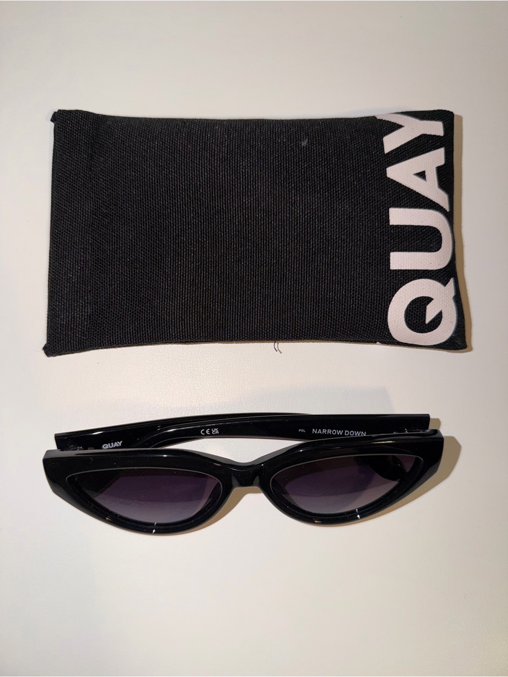 Quay Australia Black Narrow Down Cat Eye Sunglasses Black/Smoke Polarized